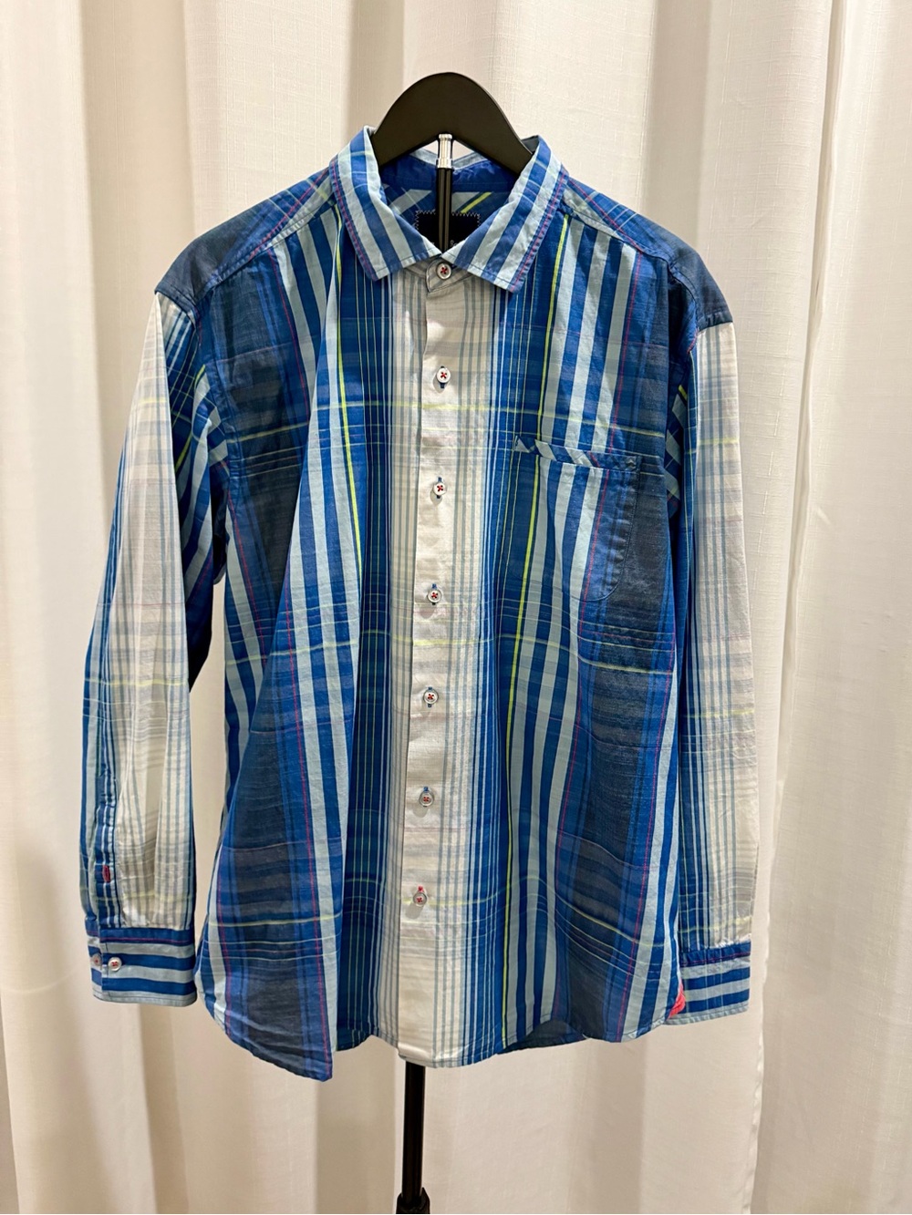 Tommy Bahama Blue Cotton Multi-Stripe Long Sleeve Button-Down Shirt-Size Large